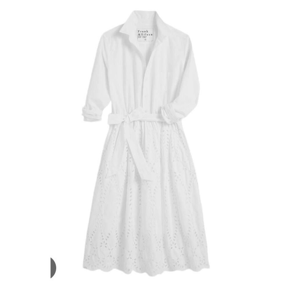FRANK & EILEEN Sz L Large Embroidered Eyelet Grace Midi Shirt Dress - Picture 11 of 15